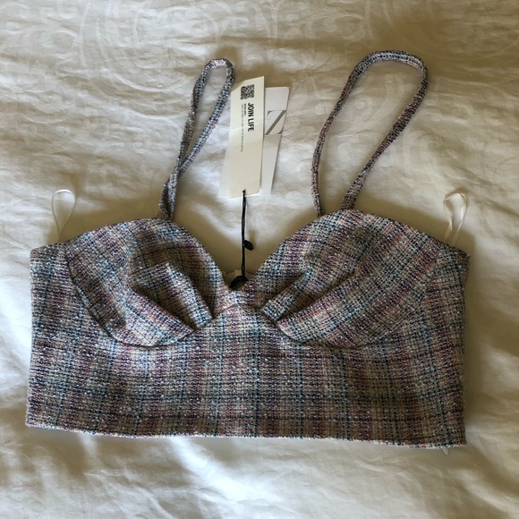 Zara Multicoloured Tweed Corset Crop Top - Picture 2 of 6